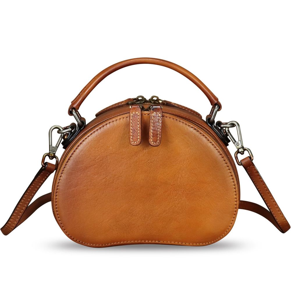 Genuine Leather Crossbody Bag Retro Leather Handmade Round <3